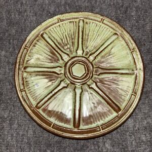 Vtg Frankoma Pottery Wagon Wheel Trivet 94TR Romance Of The West Prairie Green